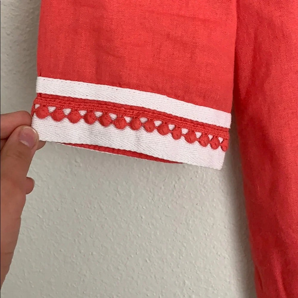 SAINT TROPEZ WEST top women’s size small coral pom tunic top 3/4 sleeve - Picture 5 of 7